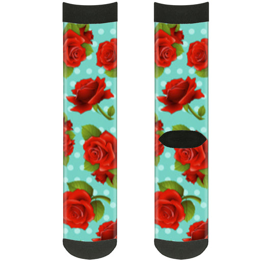 Sock Pair - Polyester - Red Roses Polka Dots Turquoise - CREW Socks Buckle-Down   