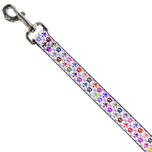 Dog Leash - Skull & Fleur-de-Lis White/Multi Color Dog Leashes Buckle-Down   