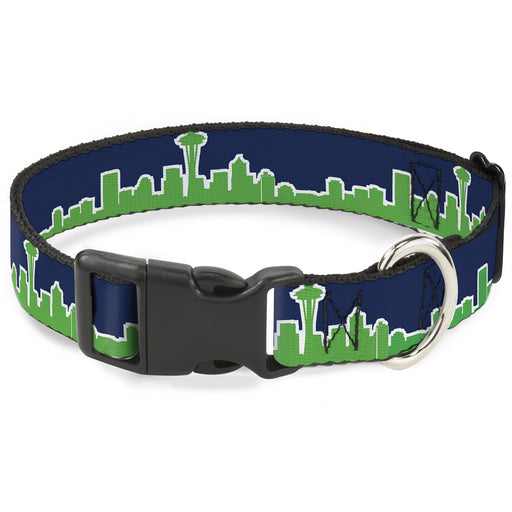 Plastic Clip Collar - Seattle Skyline Navy/Bright Green Plastic Clip Collars Buckle-Down   