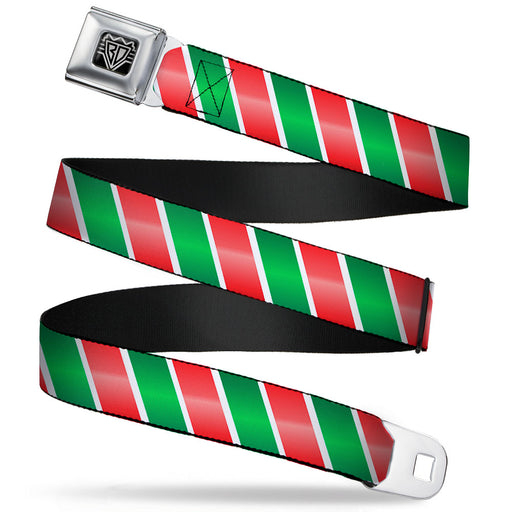 BD Wings Logo CLOSE-UP Full Color Black Silver Seatbelt Belt - Candy Cane4 White/Red/Green Webbing Seatbelt Belts Buckle-Down   