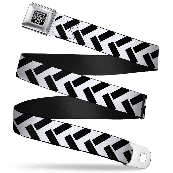 BD Wings Logo CLOSE-UP Full Color Black Silver Seatbelt Belt - Jagged Chevron White/Black Webbing Seatbelt Belts Buckle-Down   