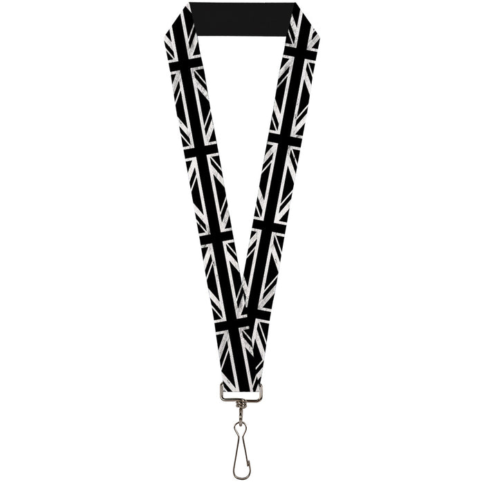 Lanyard - 1.0" - Union Jack Distressed Black White Lanyards Buckle-Down   