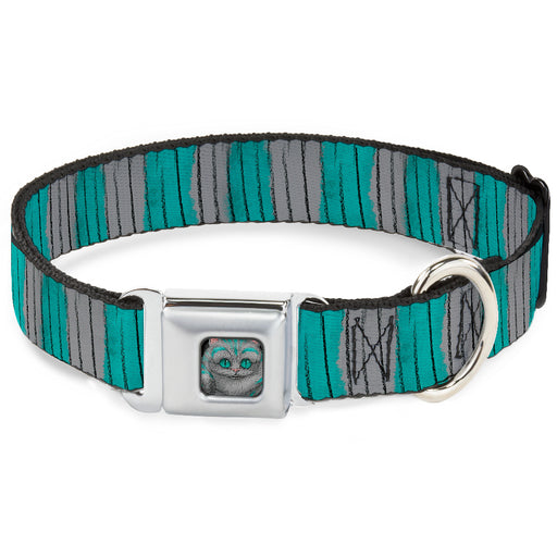Alice Through the Looking Glass Cheshire Cat Pose Full Color Black Seatbelt Buckle Collar - Cheshire Cat Stripes Gray/Teal/Black Seatbelt Buckle Collars Disney   