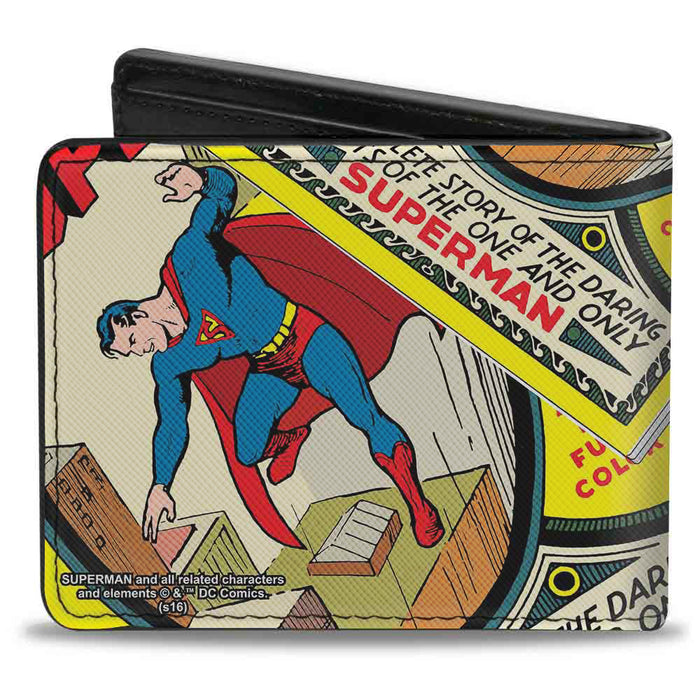 Buckle-Down Men's PU Bifold Wallet-Superman Galactic Battle Chest Logo  Blue/Red/Yellow, Multicolor, 4.0 x 3.5