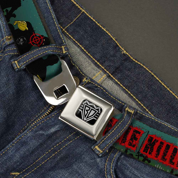 BD Wings Logo CLOSE-UP Full Color Black Silver Seatbelt Belt - ZOMBIE KILLER Zombie March Green/Red/Black Webbing Seatbelt Belts Buckle-Down   