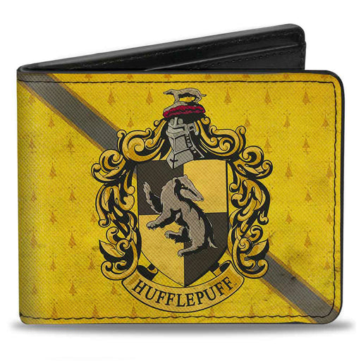 Bi-Fold Wallet - HUFFLEPUFF Crest Stripe4 Weathered Gold Brown Bi-Fold Wallets The Wizarding World of Harry Potter   