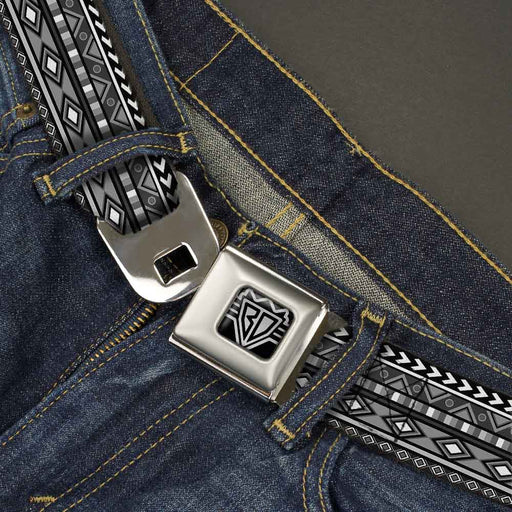 BD Wings Logo CLOSE-UP Full Color Black Silver Seatbelt Belt - Geometric5 Grays/Black/White Webbing Seatbelt Belts Buckle-Down   