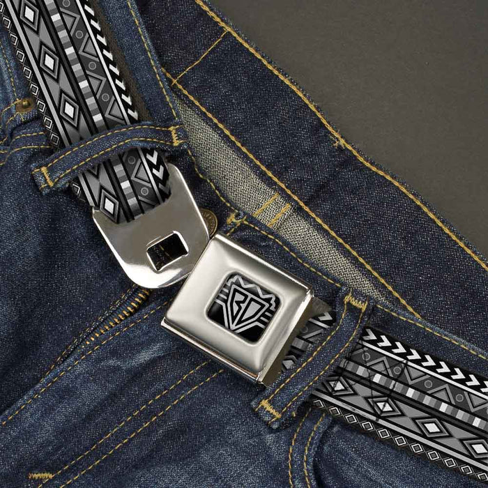 BD Wings Logo CLOSE-UP Full Color Black Silver Seatbelt Belt - Geometric5 Grays/Black/White Webbing Seatbelt Belts Buckle-Down   