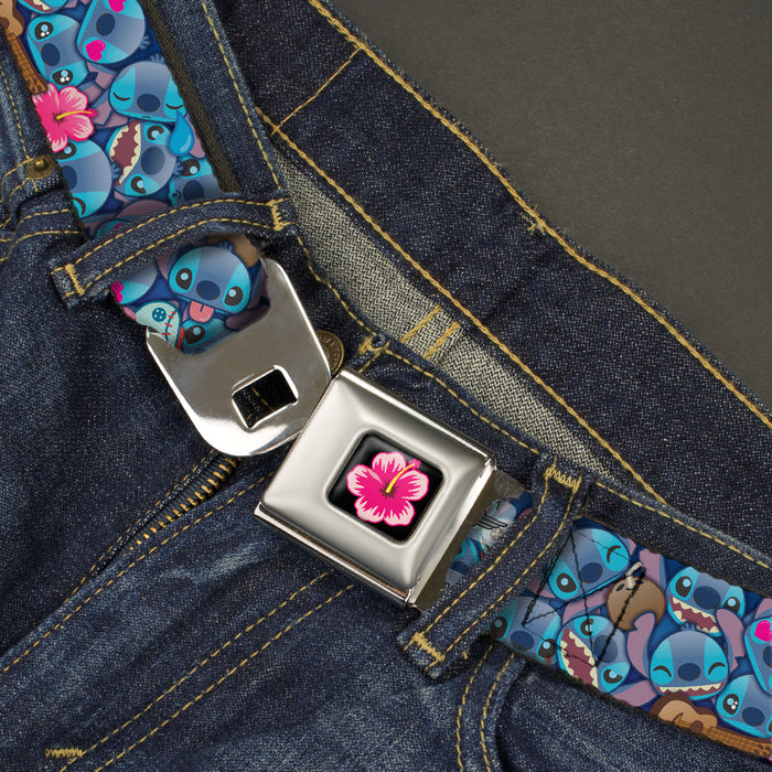Hibiscus Flower Full Color Black Pinks Seatbelt Belt - Stitch Expressions/Hibiscus Flower/Ukulele Stacked Blues Webbing Seatbelt Belts Disney   