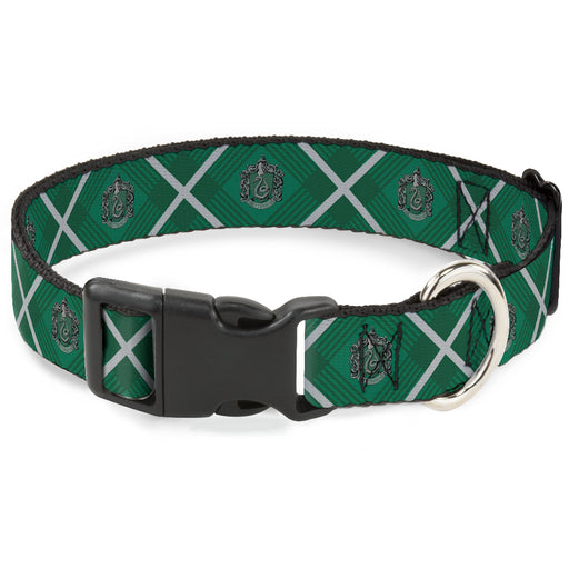 Plastic Clip Collar - Harry Potter Slytherin Crest Plaid Greens/Gray Plastic Clip Collars The Wizarding World of Harry Potter   