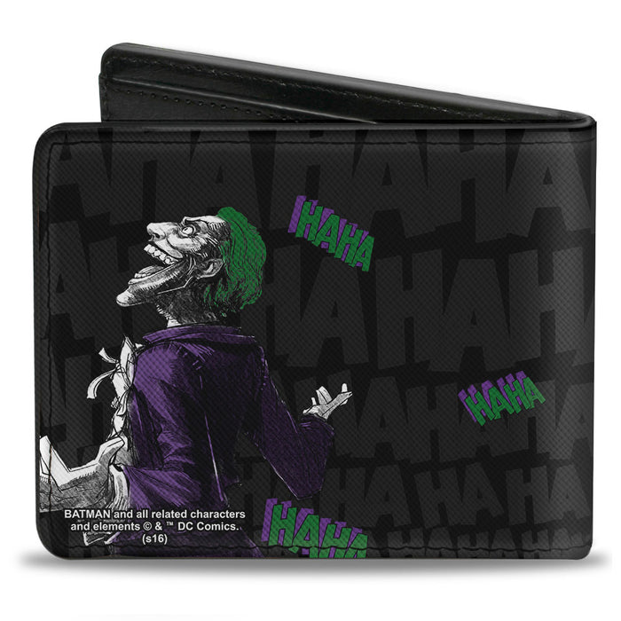 Bi-Fold Wallet - Joker Smiling + Laughing Poses HAHA Black Gray Purple Green Bi-Fold Wallets DC Comics   