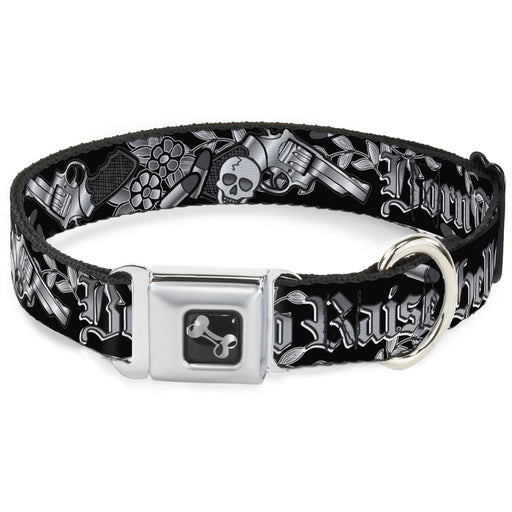 Dog Bone Seatbelt Buckle Collar - Born to Raise Hell Black/White Seatbelt Buckle Collars Buckle-Down   