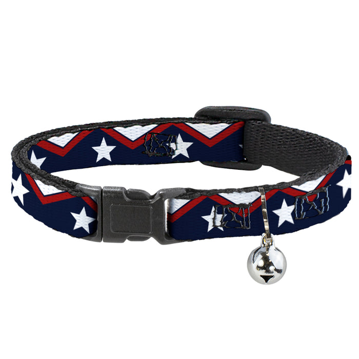 Cat Collar Breakaway - American Chevron & Stripes White Red Blue Breakaway Cat Collars Buckle-Down   