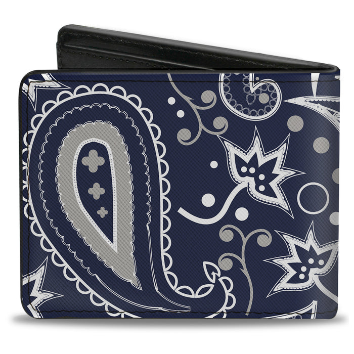 Bi-Fold Wallet - Floral Paisley3 Blue White Gray Bi-Fold Wallets Buckle-Down   