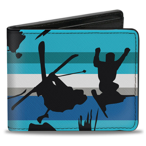 Bi-Fold Wallet - Action Ski Pose Tree Silhouettes Stripes Blues Black Bi-Fold Wallets Buckle-Down   