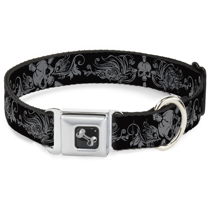 Dog Bone Seatbelt Buckle Collar - Skull & Dagger w/Filigree Black/Gray Seatbelt Buckle Collars Buckle-Down   