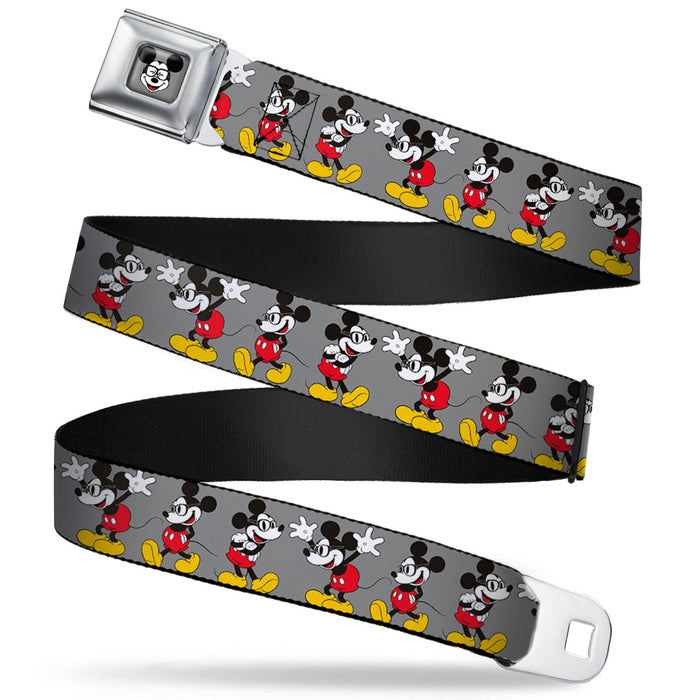 Mickey Mouse w Glasses Full Color Gray Seatbelt Belt - Mickey Mouse w/Glasses Poses Gray Webbing Seatbelt Belts Disney   
