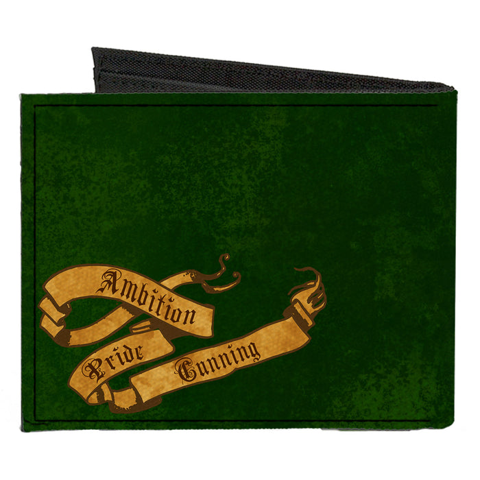 Canvas Bi-Fold Wallet - SLYTHERIN Serpent Crest + AMBITION PRIDE CUNNING Banner Greens Golds Canvas Bi-Fold Wallets The Wizarding World of Harry Potter   