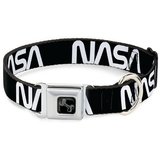 Dog Bone Black/Silver Seatbelt Buckle Collar - NASA Text Black/White Seatbelt Buckle Collars Buckle-Down   