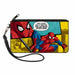MARVEL UNIVERSE Canvas Zipper Wallet - SMALL - Spider-Man Face Action Pose Quote Bubble THIS LOOKS LIKE A JOB FOR THE ULTIMATE SPIDER-MAN! Teals Yellows Canvas Zipper Wallets Marvel Comics   