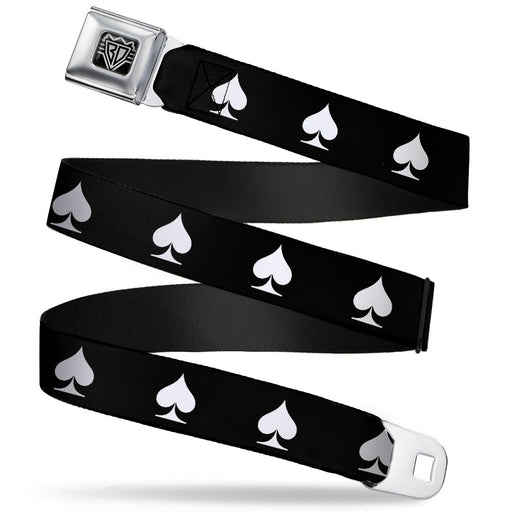 BD Wings Logo CLOSE-UP Full Color Black Silver Seatbelt Belt - Spade Black/White Webbing Seatbelt Belts Buckle-Down   