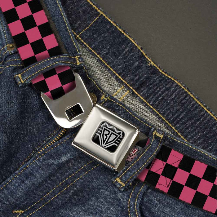 BD Wings Logo CLOSE-UP Full Color Black Silver Seatbelt Belt - Checker Black/Honeysuckle Red Webbing Seatbelt Belts Buckle-Down   