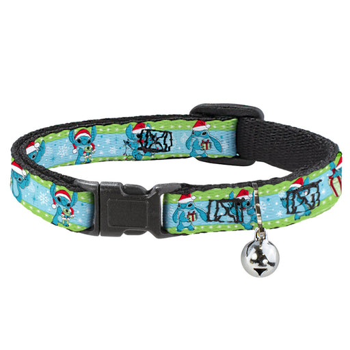 Cat Collar Breakaway with Bell - Lilo and Stitch Holiday Stitch and Scrump Poses Stripe Green Blue Breakaway Cat Collars Disney   