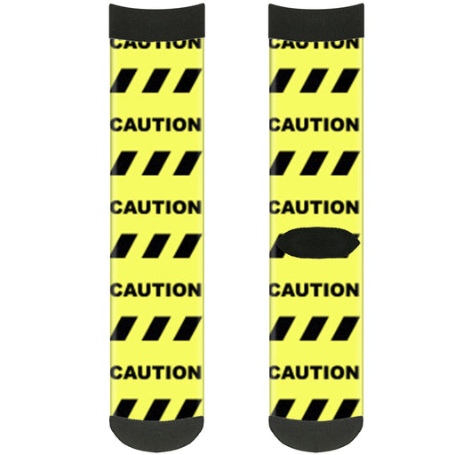 Sock Pair - Polyester - CAUTION Striping Yellow Black - CREW Socks Buckle-Down   