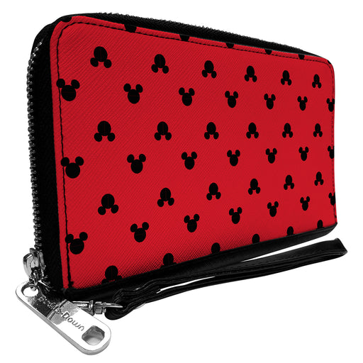 Women's PU Zip Around Wallet Rectangle - Mickey Mouse Head Silhouette Flip Red Black Clutch Zip Around Wallets Disney   