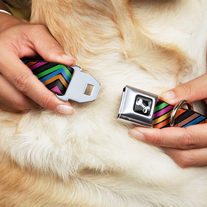 Dog Bone Seatbelt Buckle Collar - Chevron Freehand CLOSE-UP Multi Color Seatbelt Buckle Collars Buckle-Down   