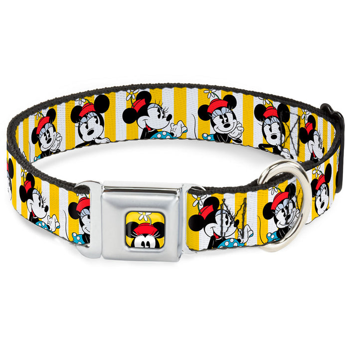 Minnie Mouse w Hat CLOSE-UP Full Color Yellow Seatbelt Buckle Collar - Minnie Mouse w/Hat Poses Stripe Yellow/White Seatbelt Buckle Collars Disney   