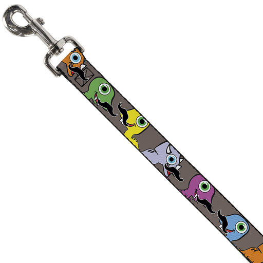 Dog Leash - Cute Dinosaurs w/Mustaches Gray Dog Leashes Buckle-Down   