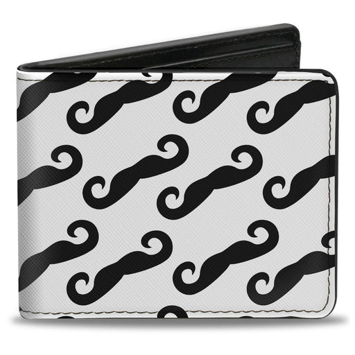 Bi-Fold Wallet - Diagonal Handlebar Mustaches White Black Bi-Fold Wallets Buckle-Down   