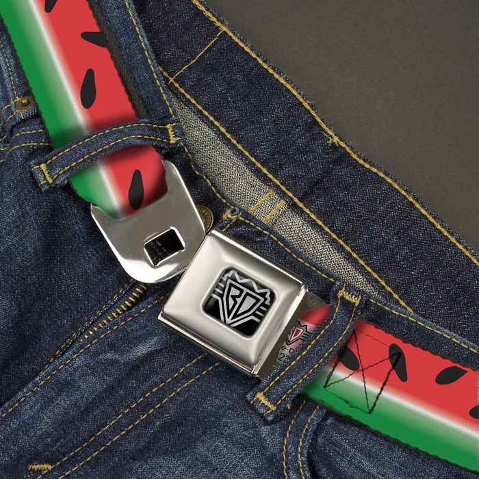 BD Wings Logo CLOSE-UP Full Color Black Silver Seatbelt Belt - Watermelon Stripe Red/Green/Black Webbing Seatbelt Belts Buckle-Down   