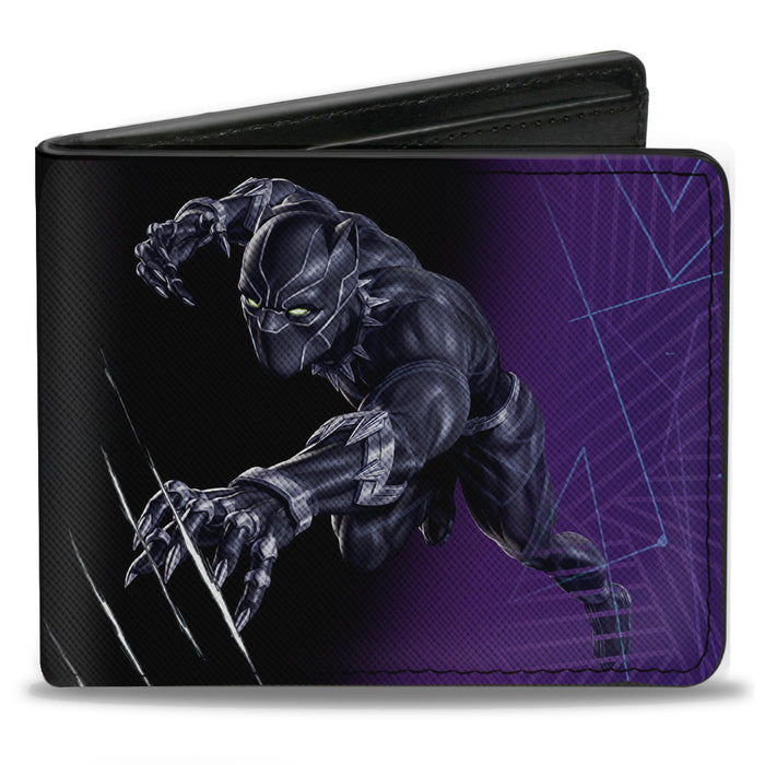 MARVEL AVENGERS Bi-Fold Wallet - Black Panther Claw Action Pose Poly Line Art Black Purples Blues Bi-Fold Wallets Marvel Comics   