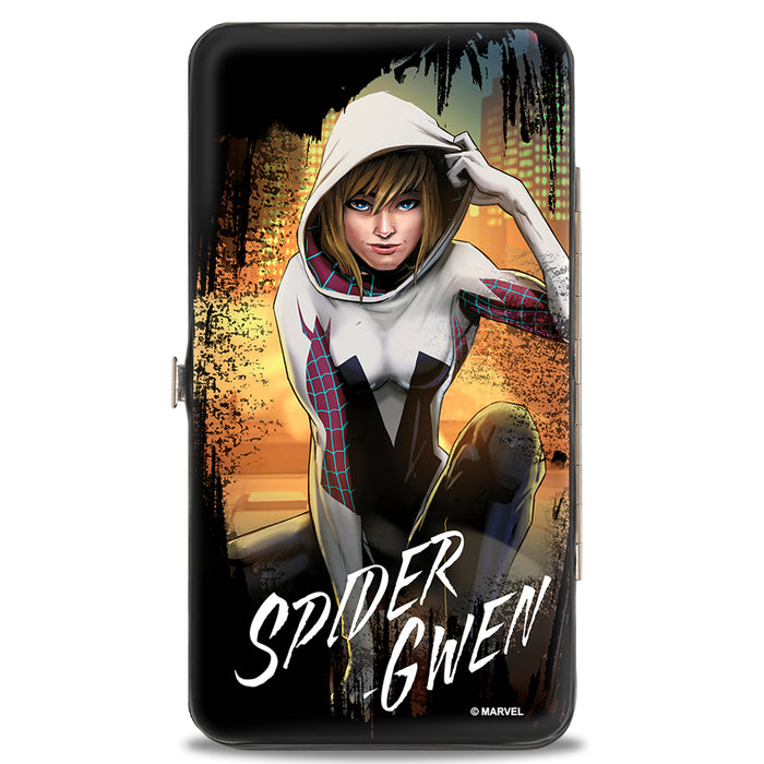 MARVEL UNIVERSE Hinged Wallet - SPIDER-GWEN Crouching Pose Buildings Splatter Black White Hinged Wallets Marvel Comics   