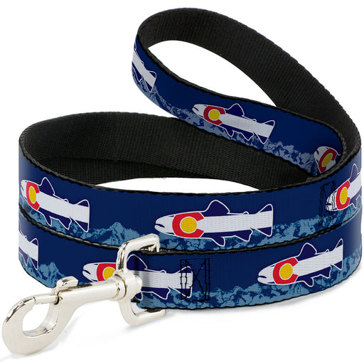 Dog Leash - Colorado Trout Flag Blue/White/Red/Yellow Dog Leashes Buckle-Down   