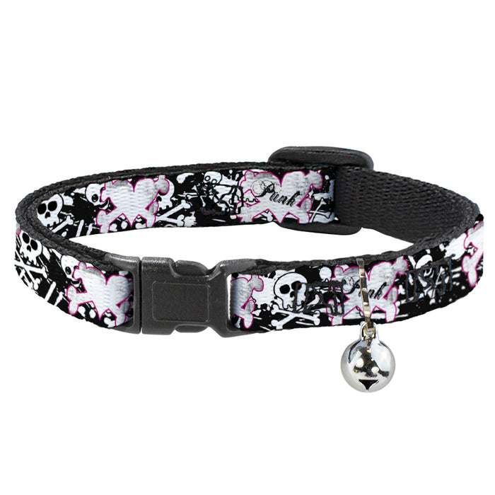 Cat Collar Breakaway - Punk Heart & Cross Bones w Skulls & Splatter Black White Breakaway Cat Collars Buckle-Down   