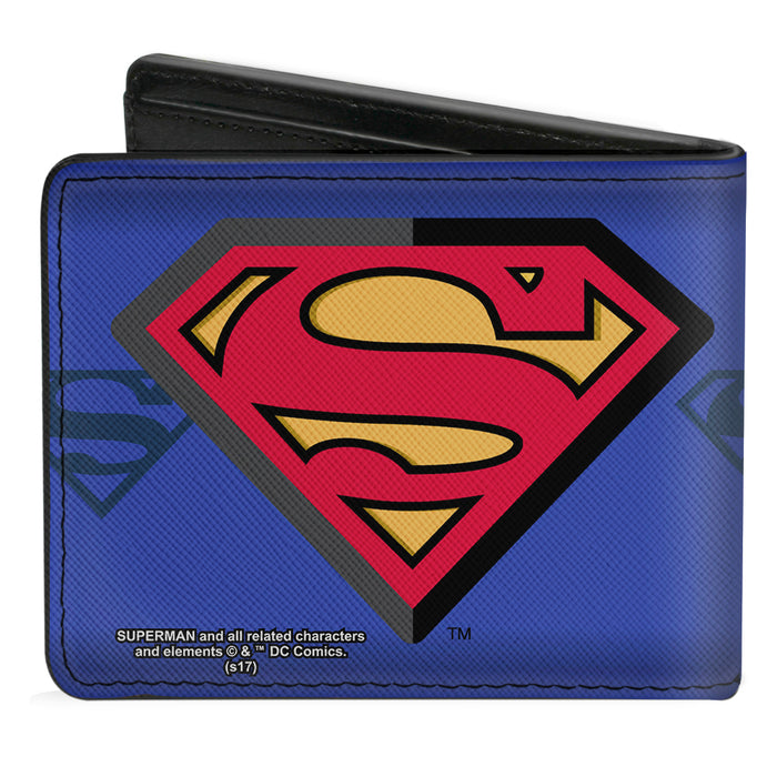 Bi-Fold Wallet - Superman Shield Centered Shield Stripe Blues Bi-Fold Wallets DC Comics   