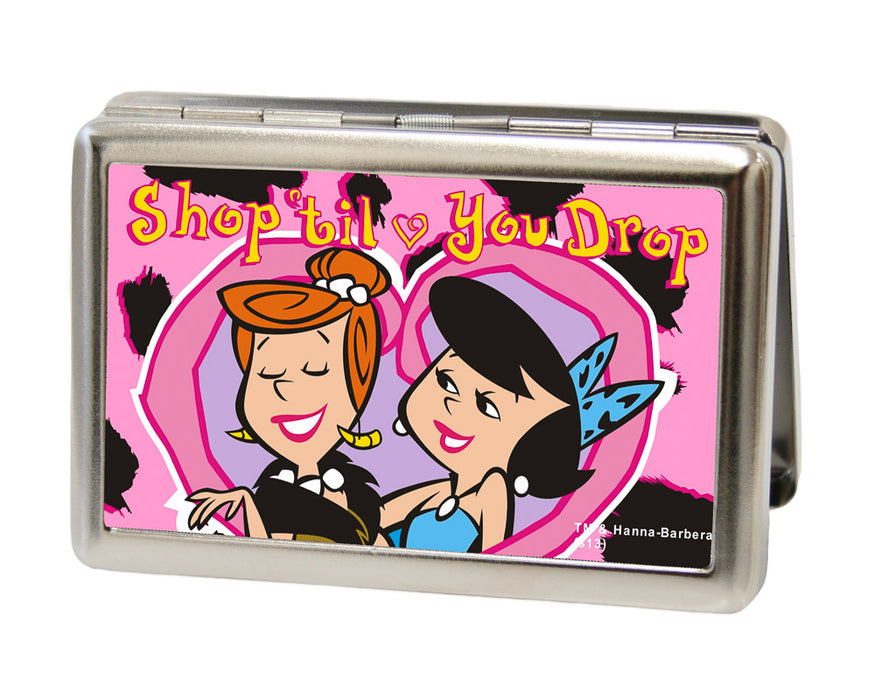 Business Card Holder - LARGE - Wilma & Betty SHOP TIL YOU DROP Heart FCG Pink Metal ID Cases The Flintstones   