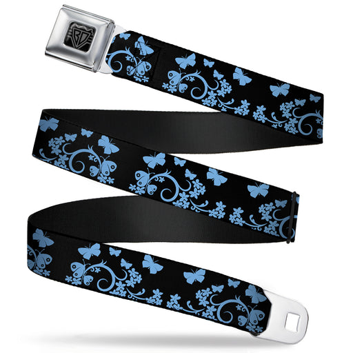 BD Wings Logo CLOSE-UP Full Color Black Silver Seatbelt Belt - Butterfly Garden Black/Blue Webbing Seatbelt Belts Buckle-Down   