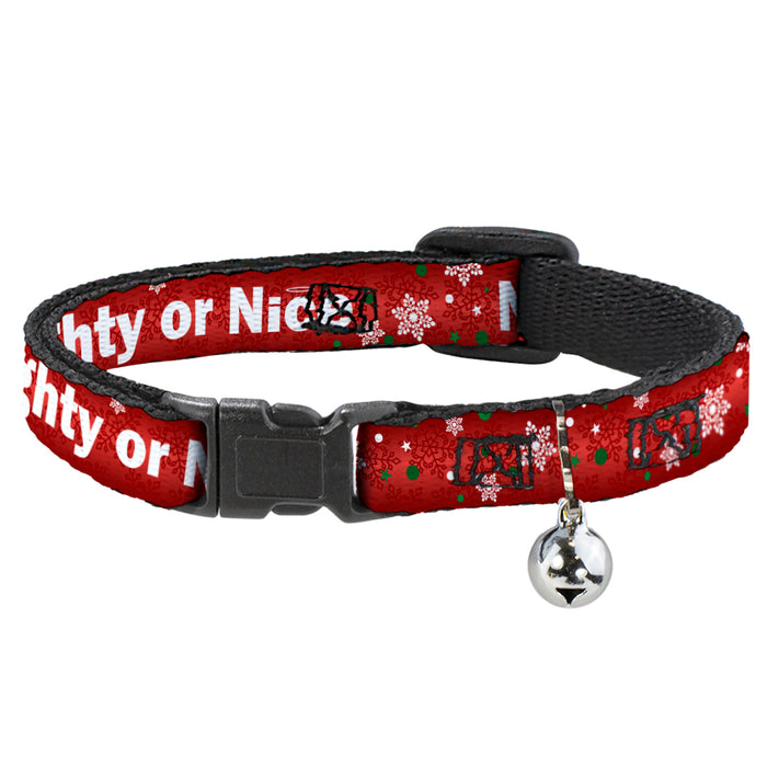 Cat Collar Breakaway - Christmas NAUGHTY OR NICE Snowflakes Reds White Green Breakaway Cat Collars Buckle-Down   