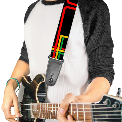 Guitar Strap - Maze Lines Black Rasta Guitar Straps Buckle-Down   