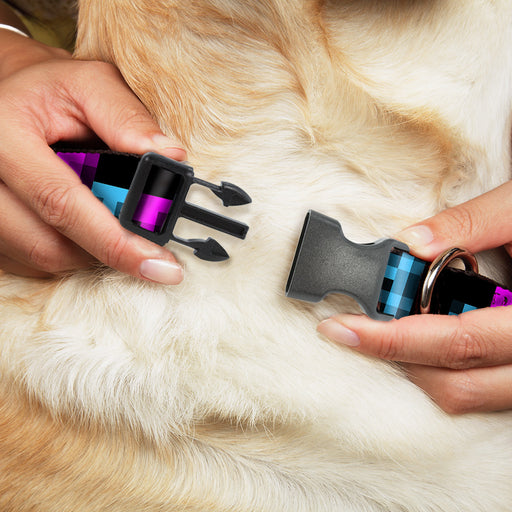 Plastic Clip Collar - Pixilated Checker Black/Fuchsia/Turquoise Plastic Clip Collars Buckle-Down   