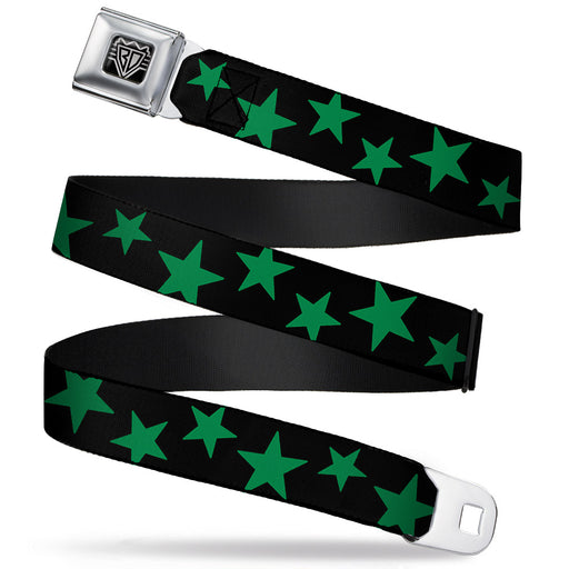 BD Wings Logo CLOSE-UP Full Color Black Silver Seatbelt Belt - Stars Scattered Black/Green Webbing Seatbelt Belts Buckle-Down   