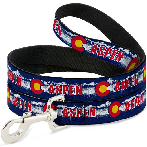 Dog Leash - Colorado ASPEN Flag/Snowy Mountains Weathered Blue/White/Red/Yellows Dog Leashes Buckle-Down   