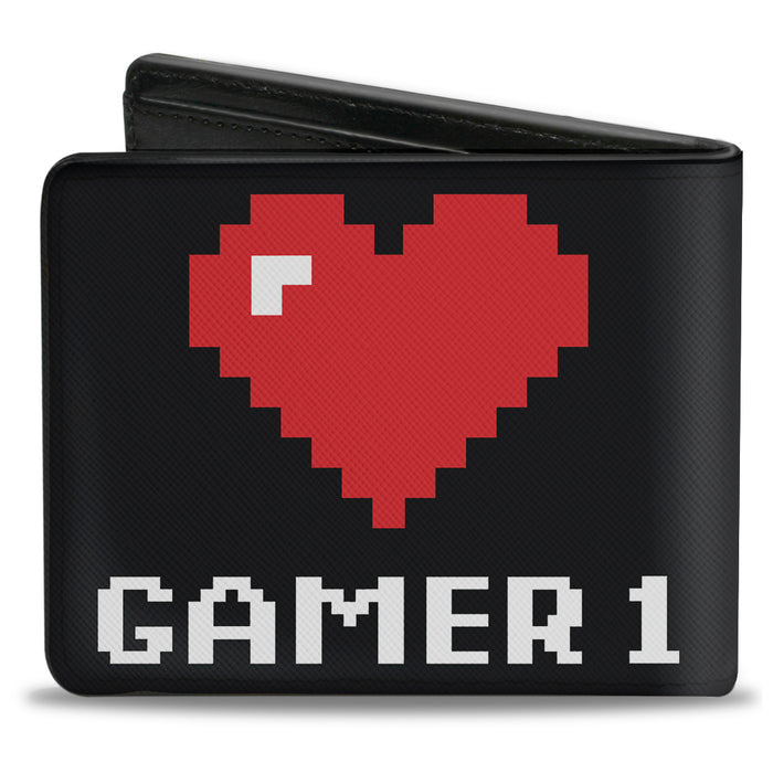 Bi-Fold Wallet - GAMER 1 Heart 8-Bit Black White Red Bi-Fold Wallets Buckle-Down   