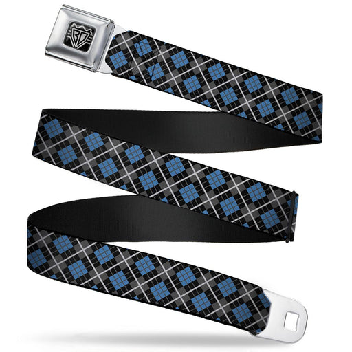 BD Wings Logo CLOSE-UP Full Color Black Silver Seatbelt Belt - Argyle Black/Gray/Turquoise Webbing Seatbelt Belts Buckle-Down   