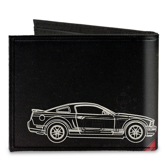 Canvas Bi-Fold Wallet - Mustang Tri-Bar Logo Diagonal Stripe Blueprint Black Red White Blue Canvas Bi-Fold Wallets Ford   