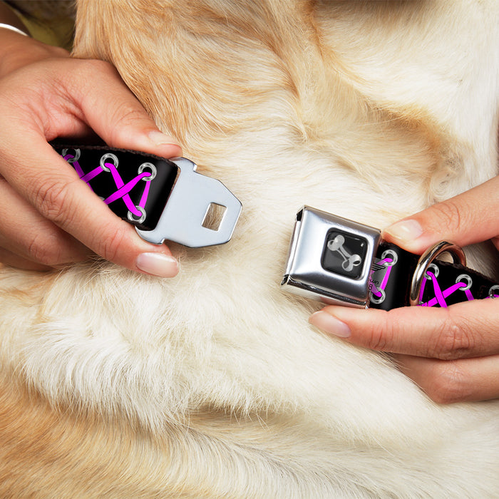Dog Bone Seatbelt Buckle Collar - Corset Lace Up Black/Fuchsia Seatbelt Buckle Collars Buckle-Down   
